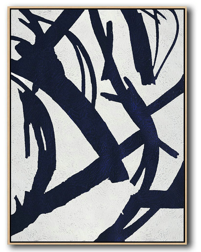Buy Hand Painted Navy Blue Abstract Painting Online,Xl Large Canvas Art #A1Q9